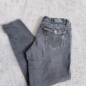 MEK Gray Embroidered Pocket Skinny Jeans